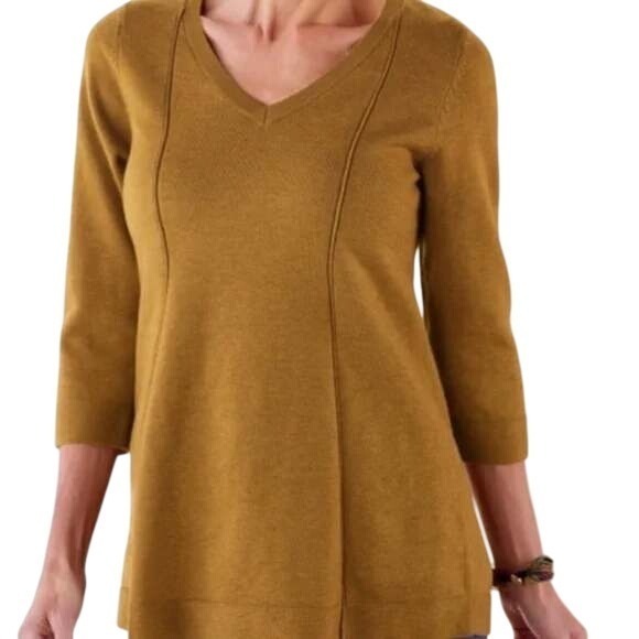 Soft Surroundiungs Sweaters - Soft Surroundings Womens M Knit Forsyth Sweater in Amber‎ Gold